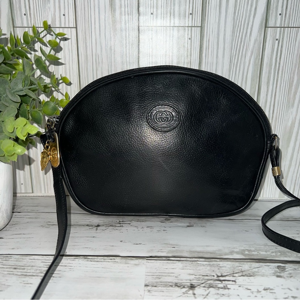 Gucci Vintage Black Leather  Crossbody Bag Gold Hardware - Picture 2 of 14